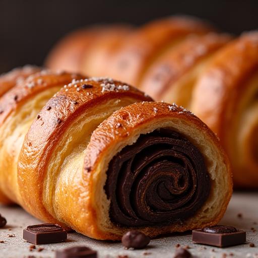 Un pain au chocolat avec du chocolat fondant visible.